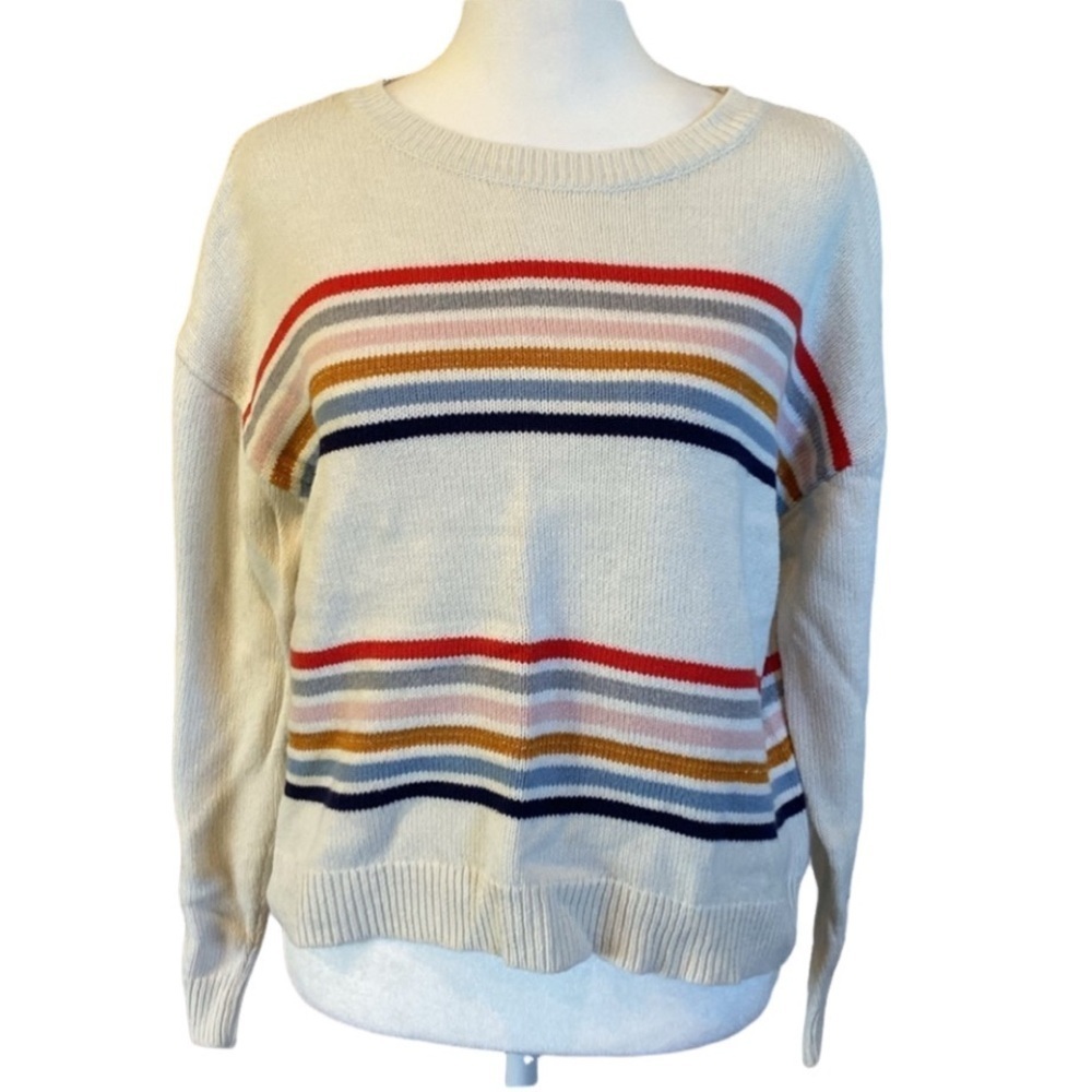 1901 Crop Sweater. Size XL (14/16). Cream with multi-colored stripes.